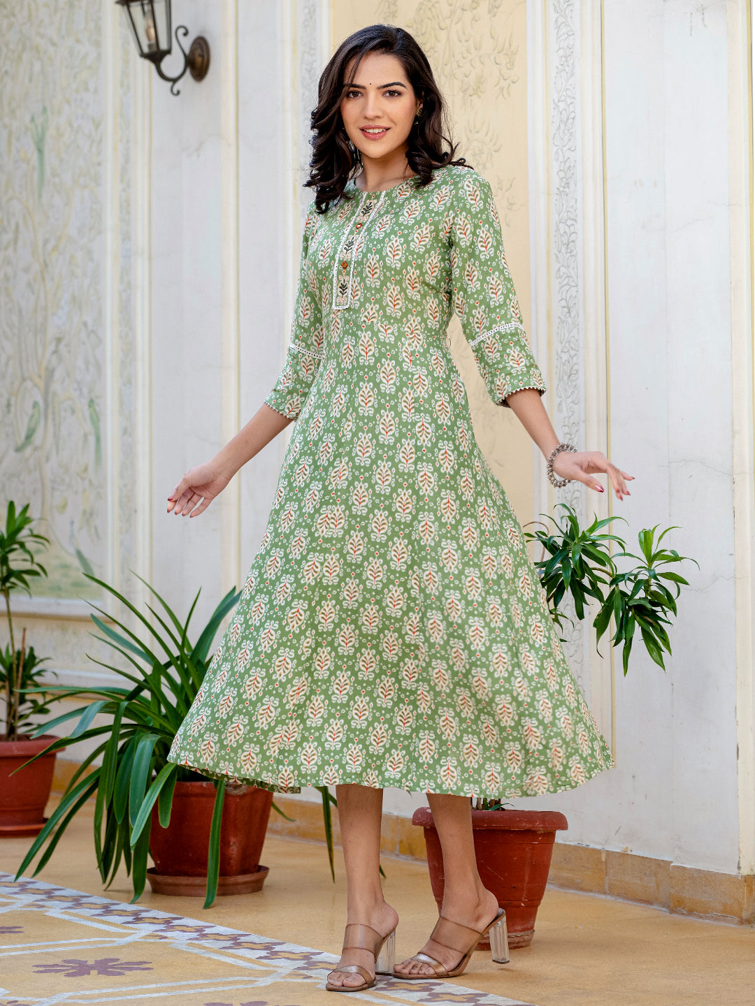 Green Pure Soft Rayon Print With Embroidery Work Kurti 