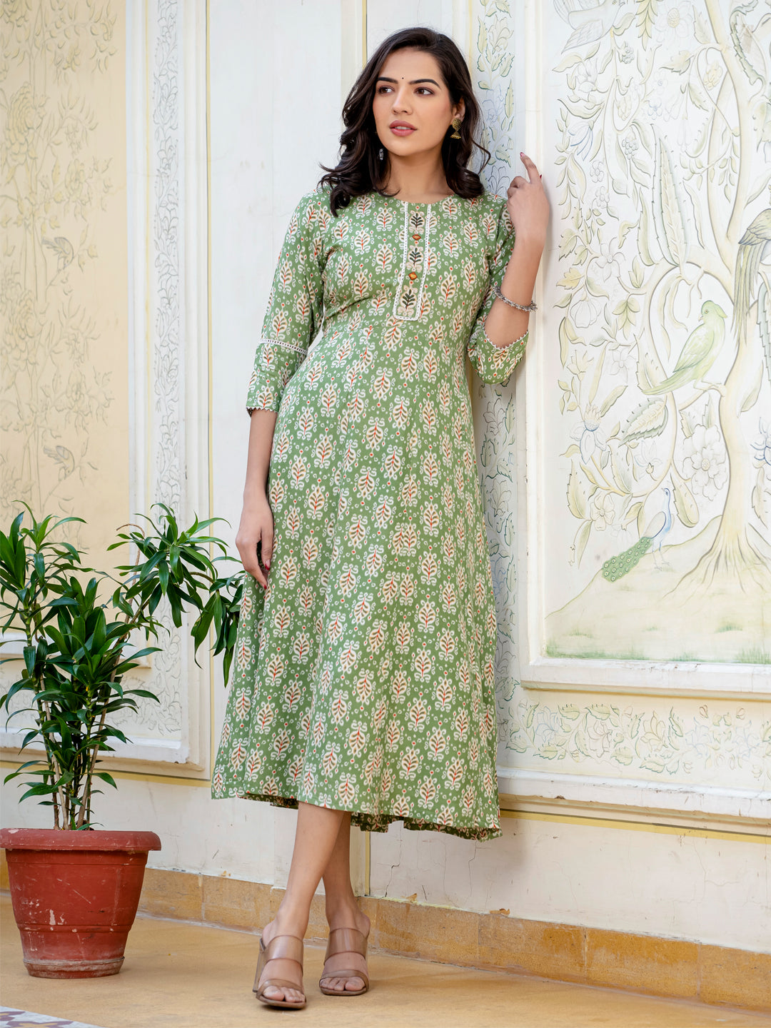 Green Pure Soft Rayon Print With Embroidery Work Kurti 