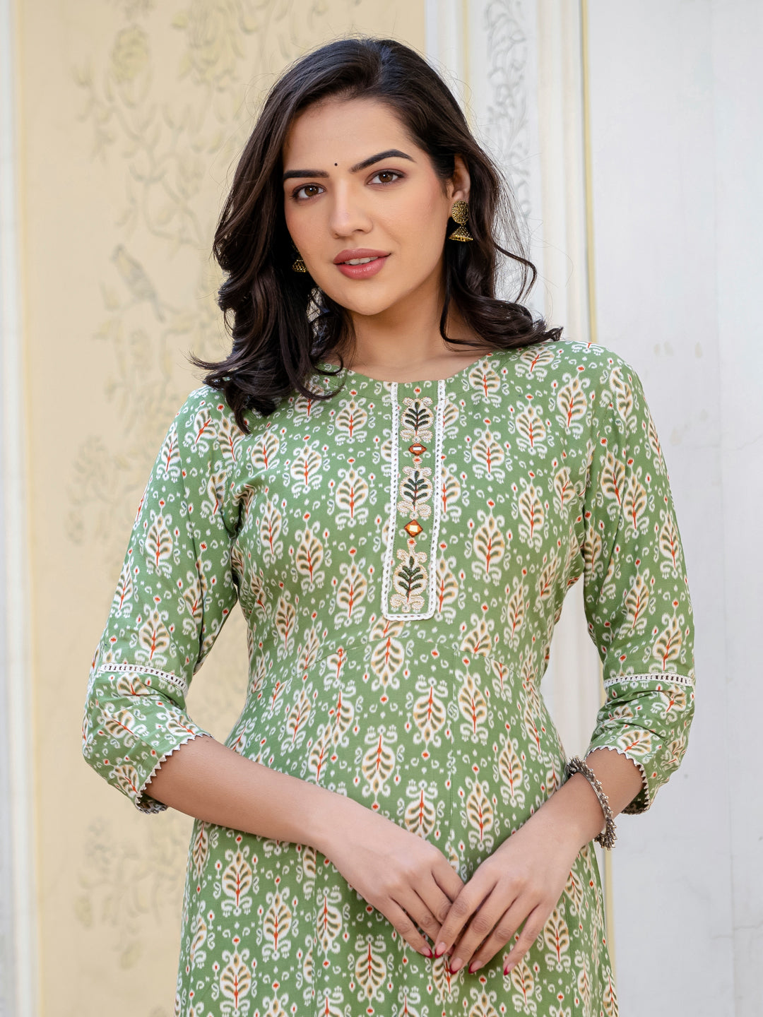 Green Pure Soft Rayon Print With Embroidery Work Kurti 