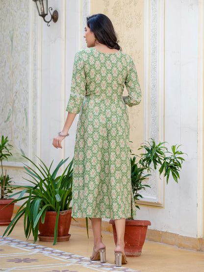 Green Pure Soft Rayon Print With Embroidery Work Kurti 