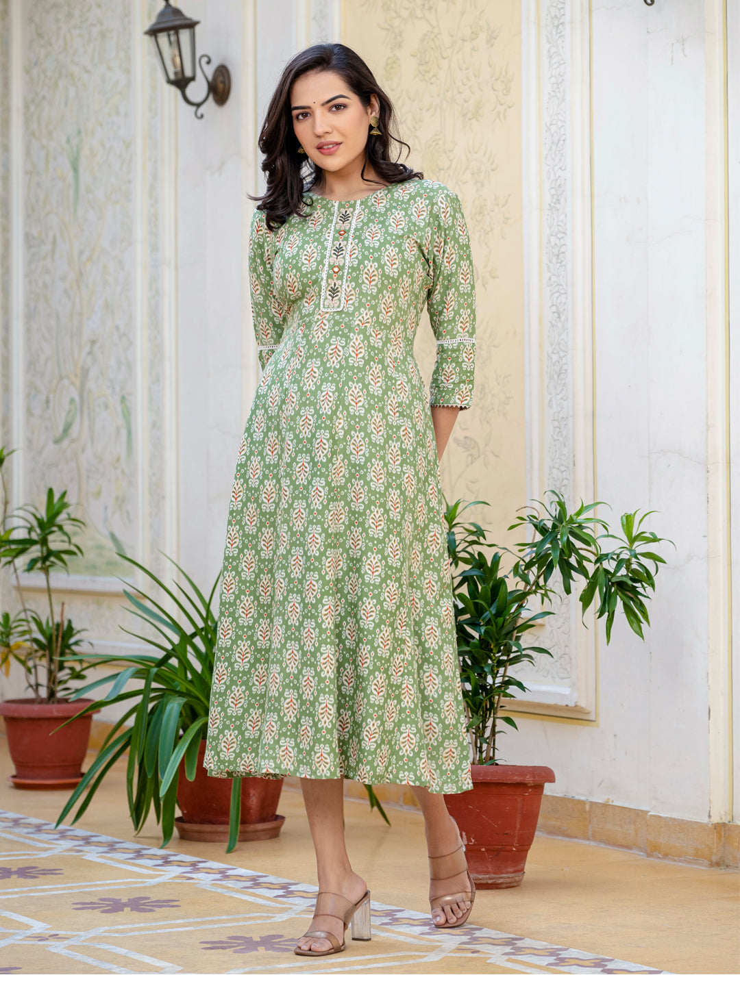 Green Pure Soft Rayon Print With Embroidery Work Kurti 