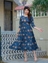 Navy Blue Pure Soft Rayon Print With Embroidery Work Kurti 