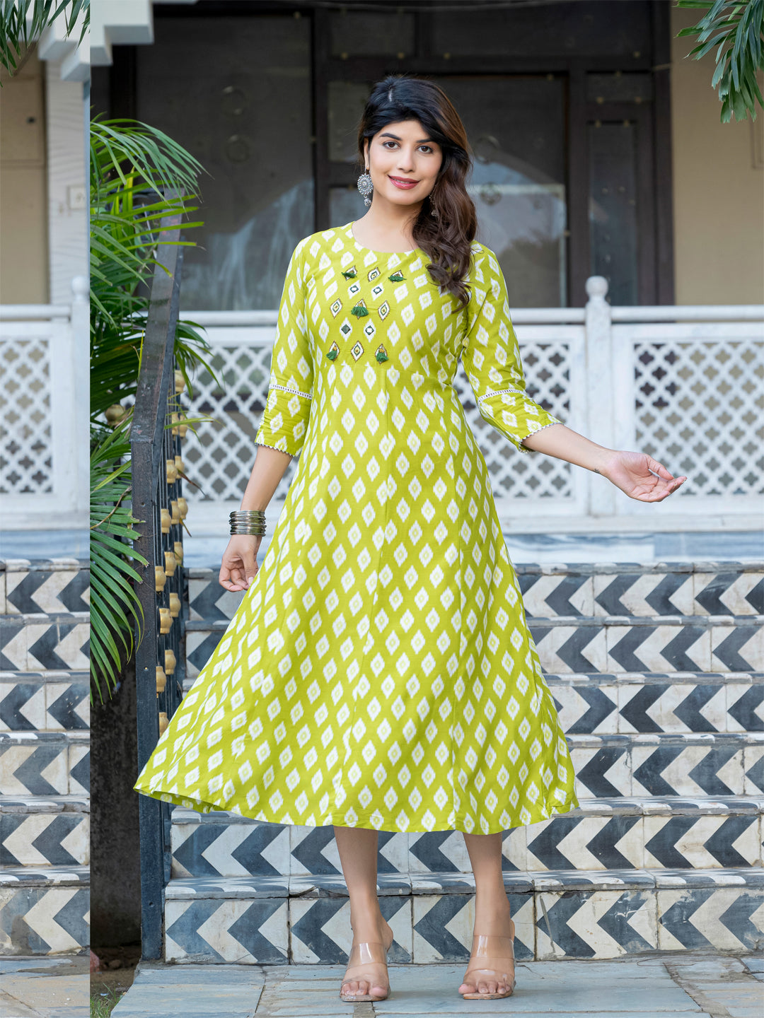 Parrot Pure Soft Rayon Print With Embroidery Work Kurti 