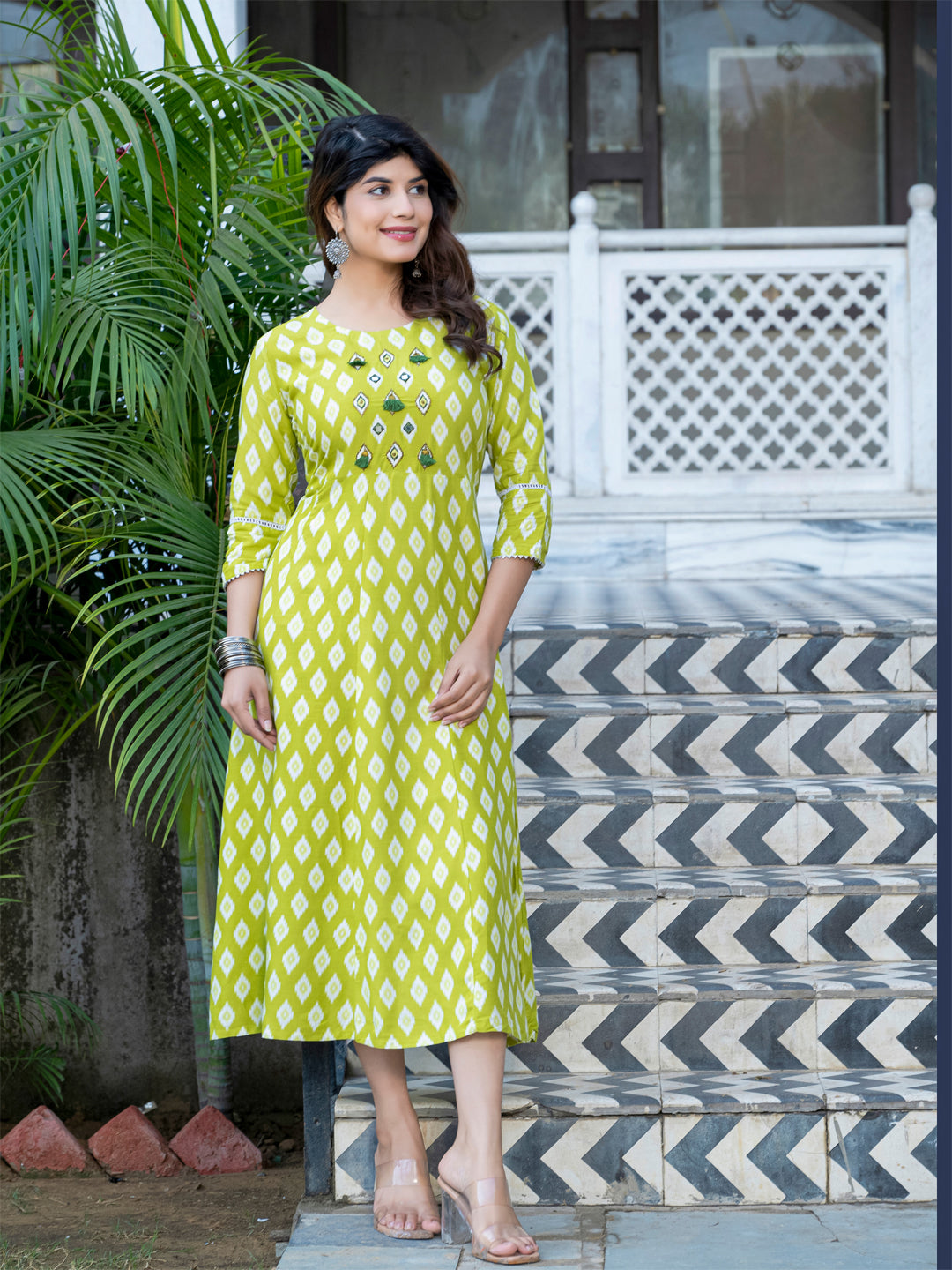 Parrot Pure Soft Rayon Print With Embroidery Work Kurti 