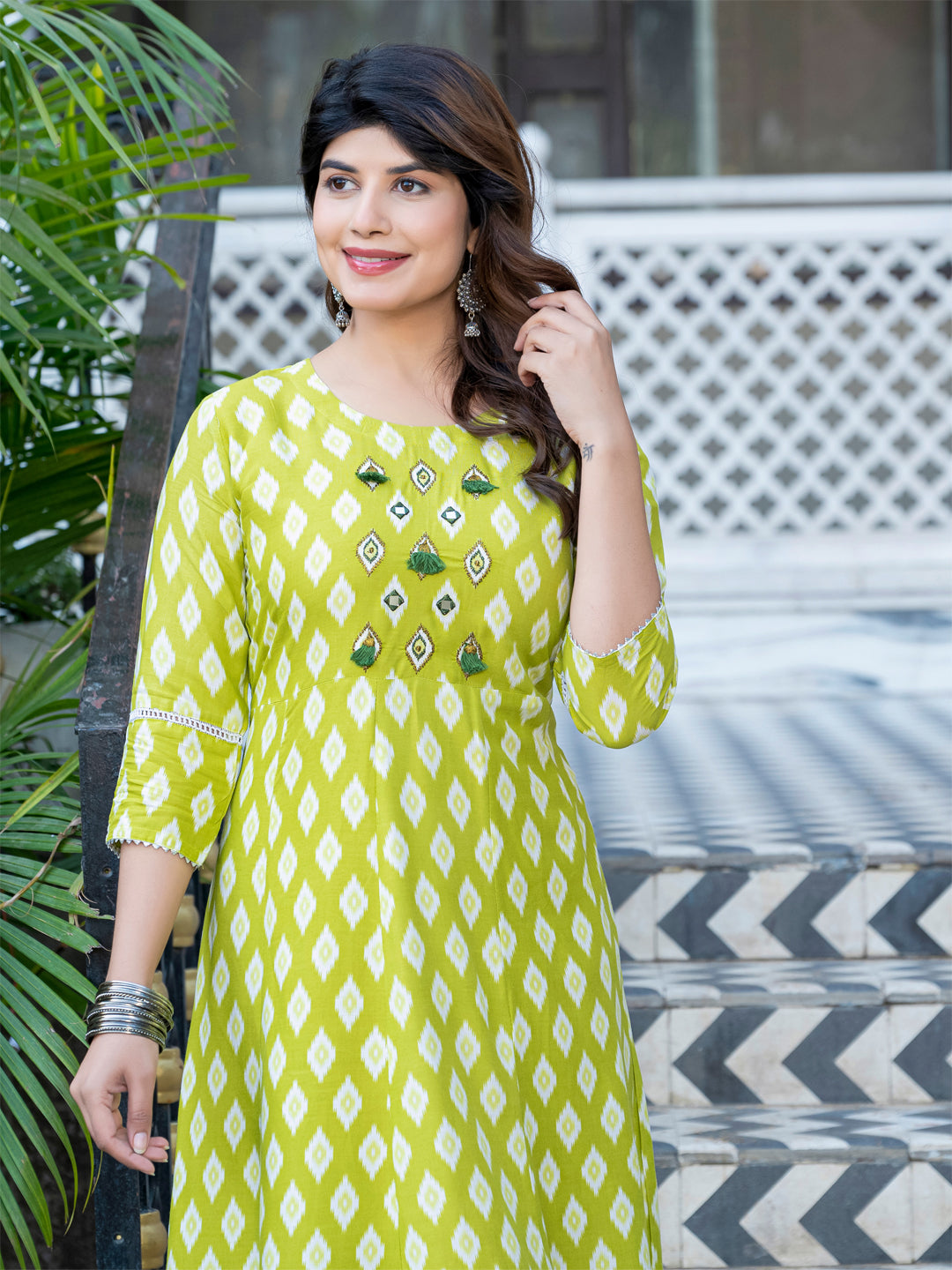 Parrot Pure Soft Rayon Print With Embroidery Work Kurti ##color##  with premium fabric and embroidery