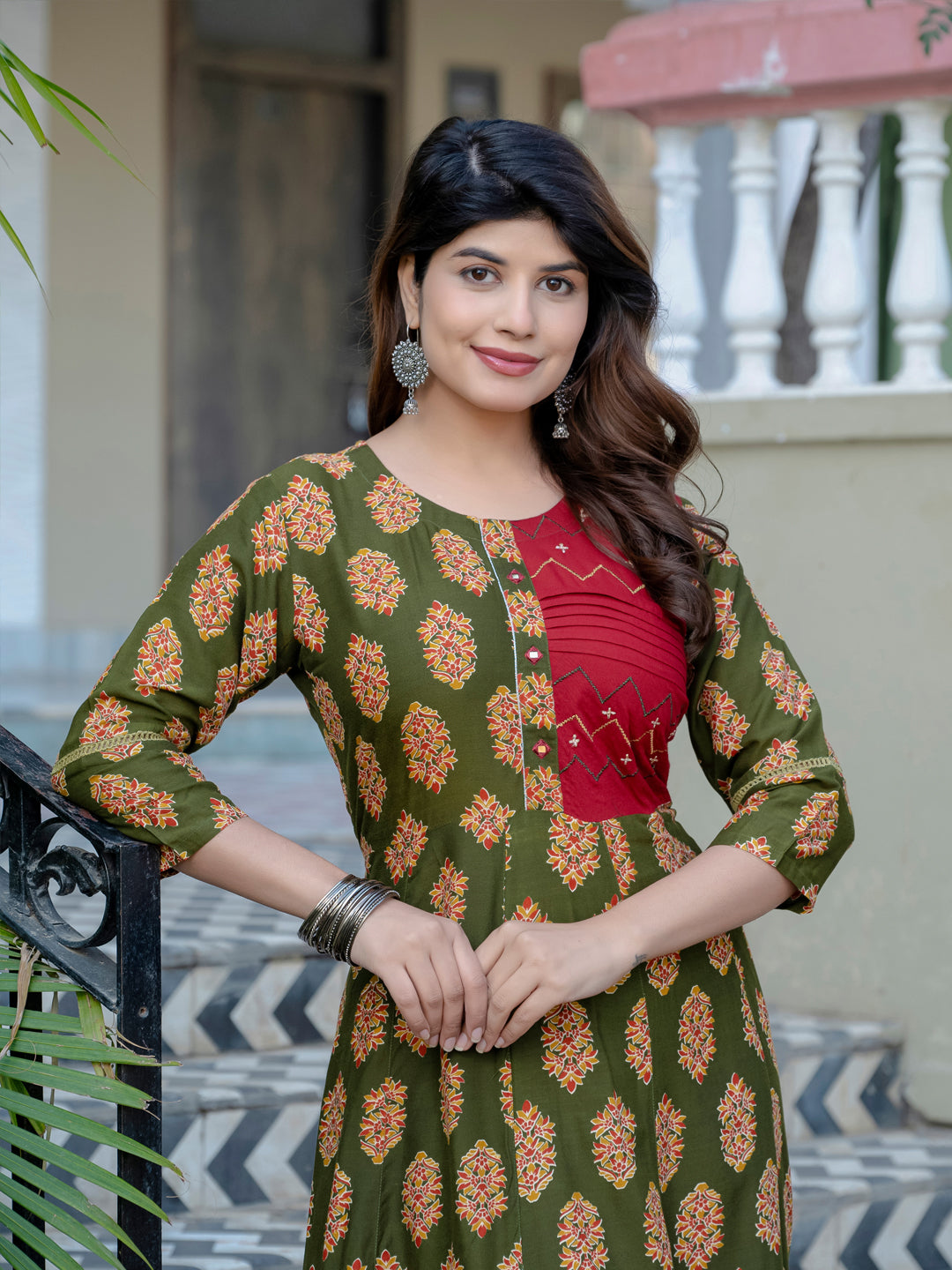 Dark Green Pure Soft Rayon Print With Embroidery Work Kurti 