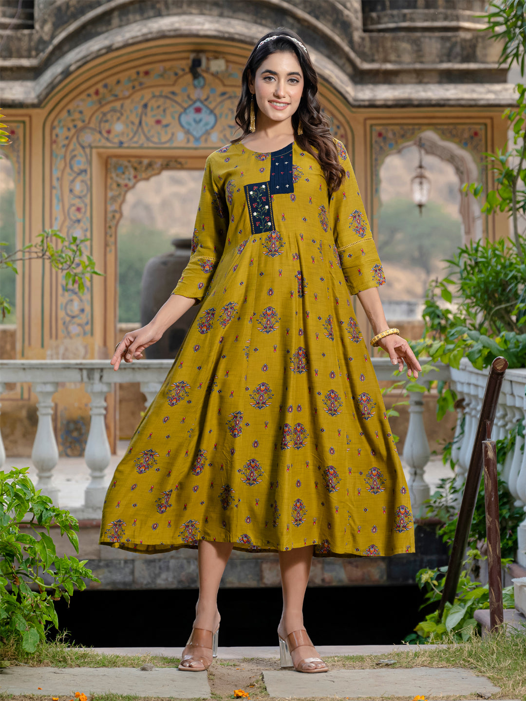 Mehndi Pure Soft Rayon Print With Embroidery Work Kurti ##color##  with premium fabric and embroidery