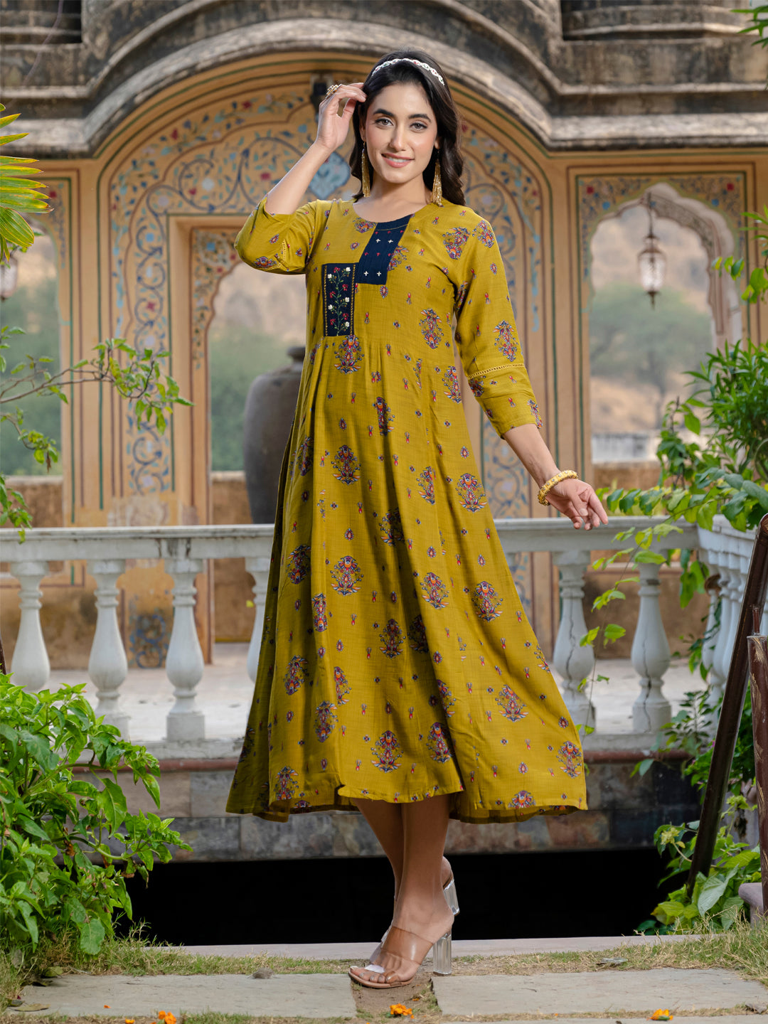 Mehndi Pure Soft Rayon Print With Embroidery Work Kurti 
