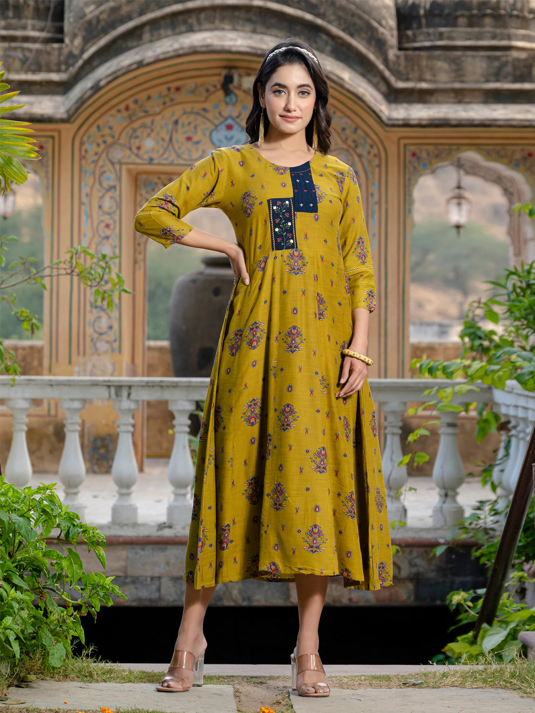 Mehndi Pure Soft Rayon Print With Embroidery Work Kurti 