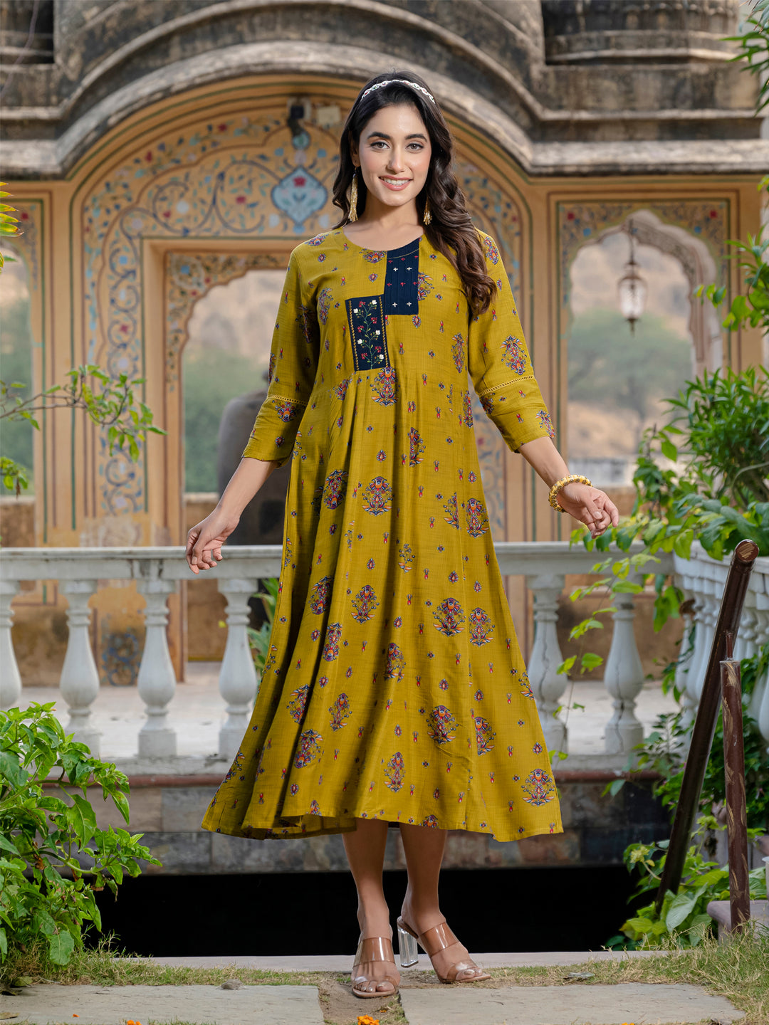 Mehndi Pure Soft Rayon Print With Embroidery Work Kurti 