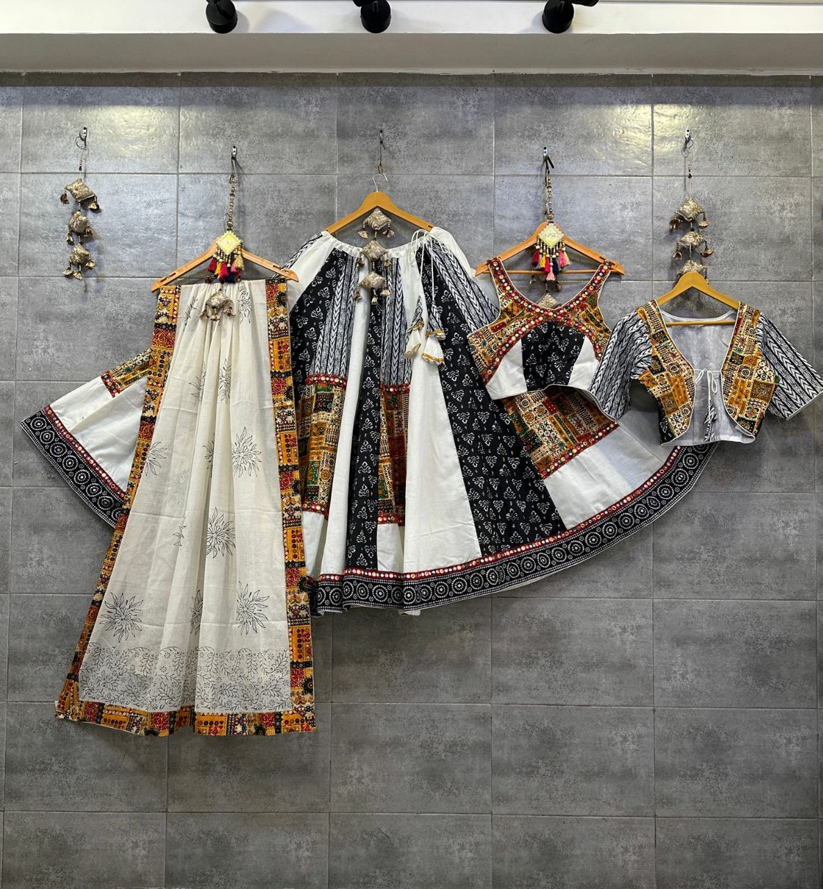 White &amp; Black Pure Khadi Cotton Koti Concept Chaniya Choli Set