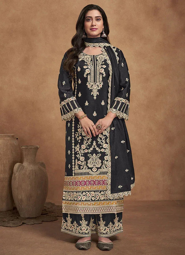 Beautiful Designer Black Pakistani Palazzo Kameez
