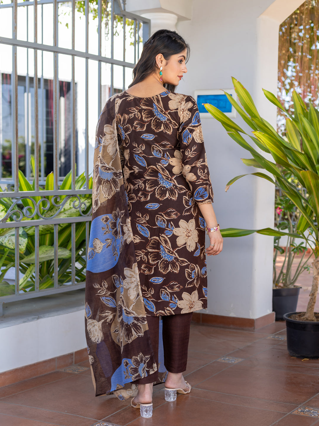 Coffee Pure Soft Cotton Blend Print Salwar Suit 