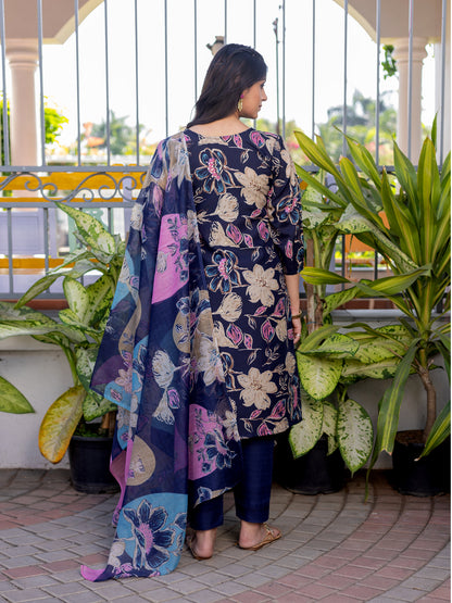 Navy Blue Pure Soft Cotton Blend Print Salwar Suit 