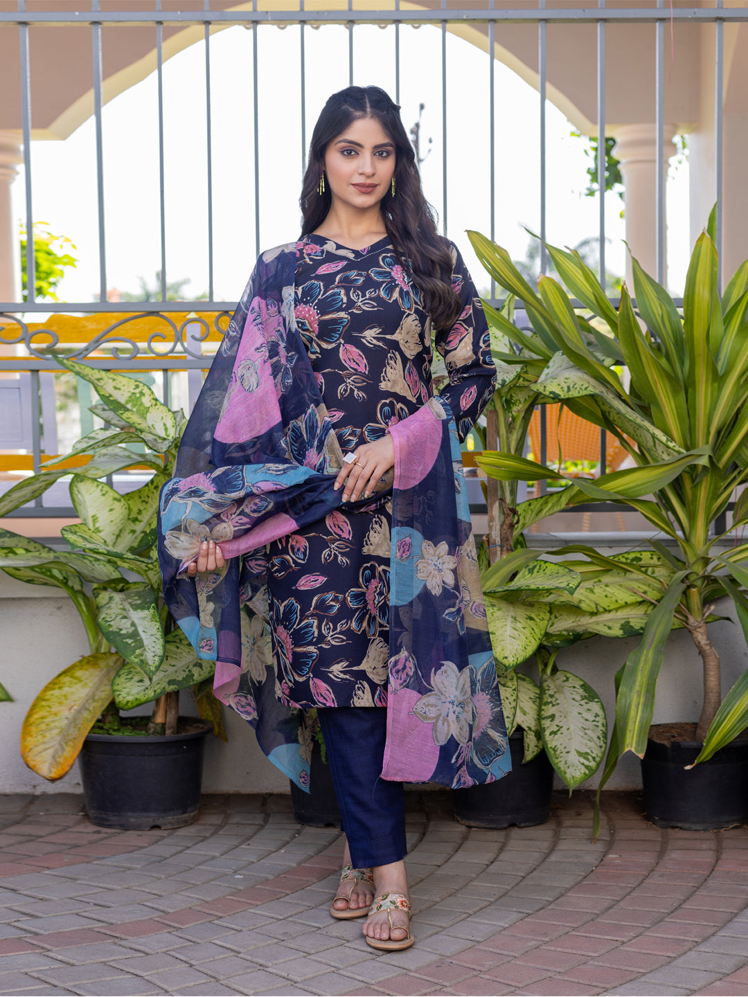 Navy Blue Pure Soft Cotton Blend Print Salwar Suit 
