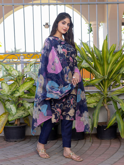 Navy Blue Pure Soft Cotton Blend Print Salwar Suit 