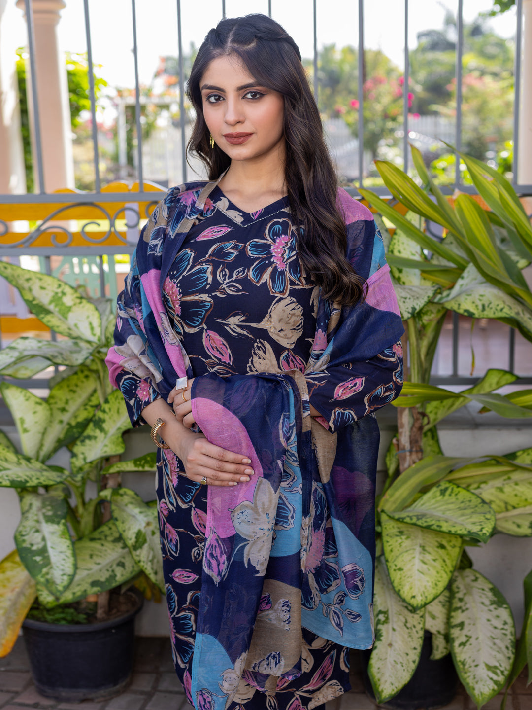 Navy Blue Pure Soft Cotton Blend Print Salwar Suit 