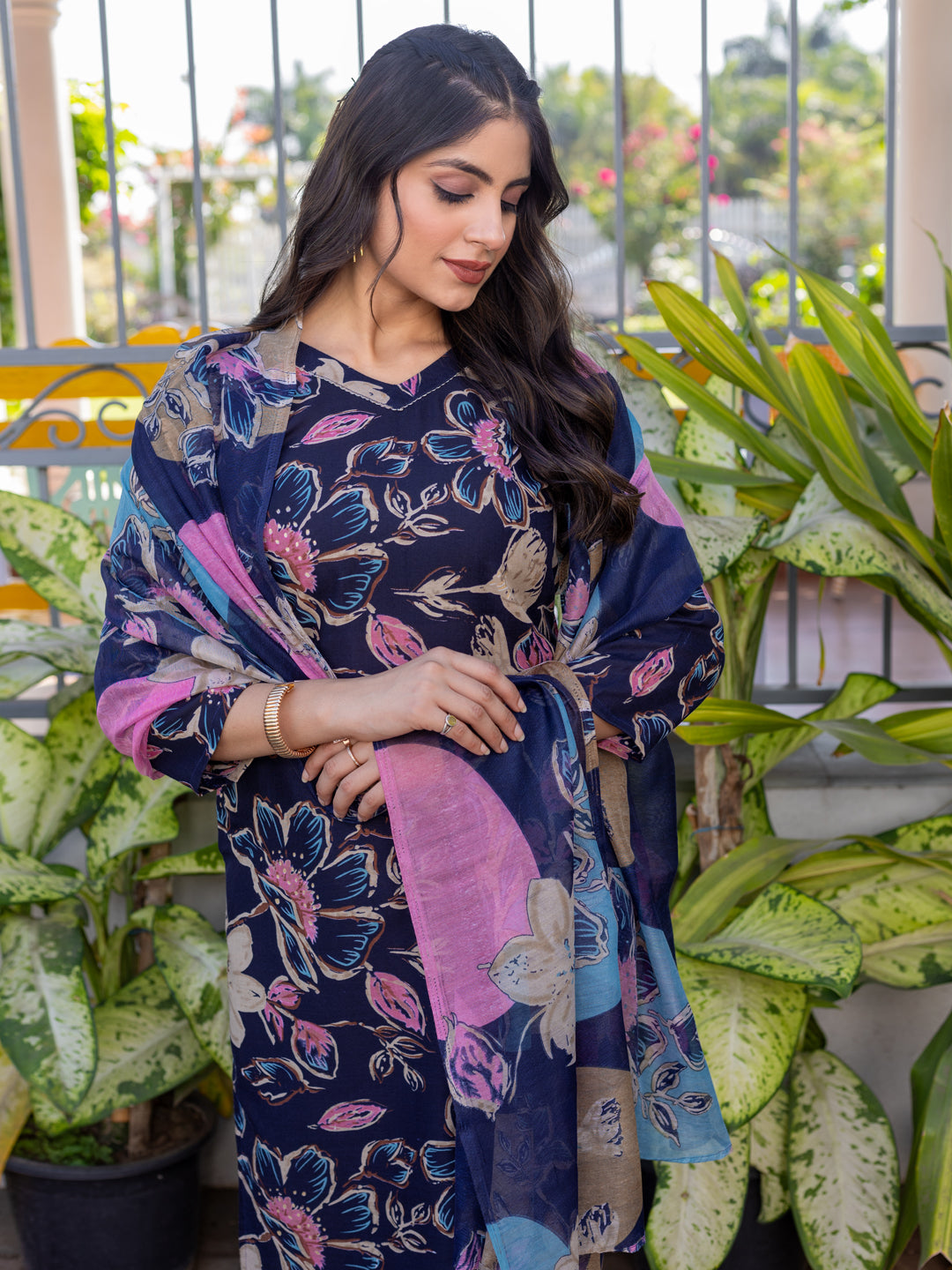 Navy Blue Pure Soft Cotton Blend Print Salwar Suit 