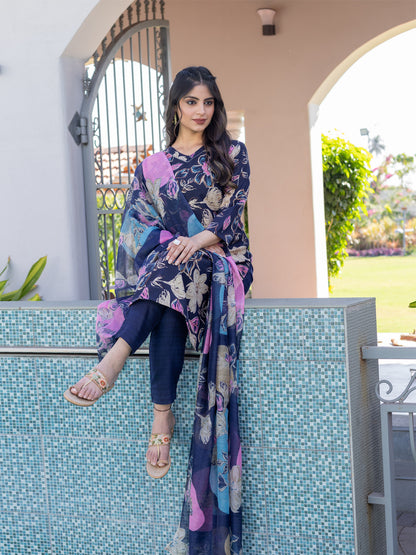 Navy Blue Pure Soft Cotton Blend Print Salwar Suit 