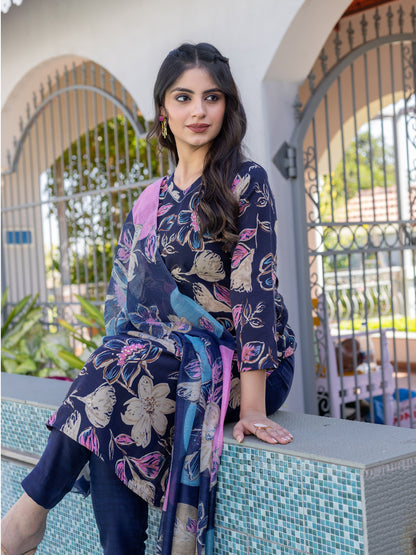 Navy Blue Pure Soft Cotton Blend Print Salwar Suit 