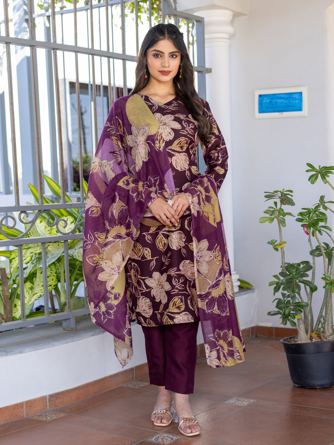 Purple Pure Soft Cotton Blend Print Salwar Suit 