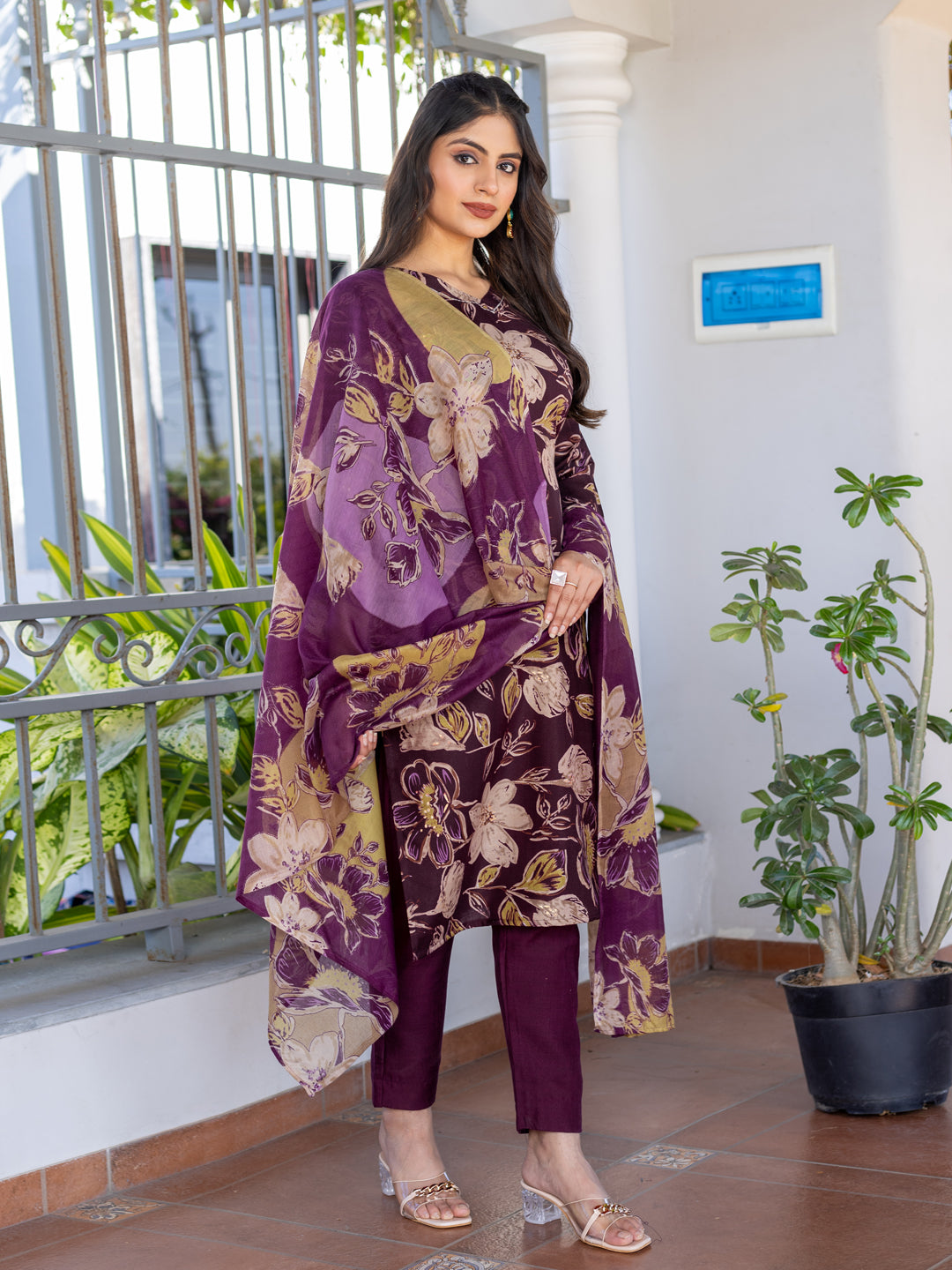 Purple Pure Soft Cotton Blend Print Salwar Suit 