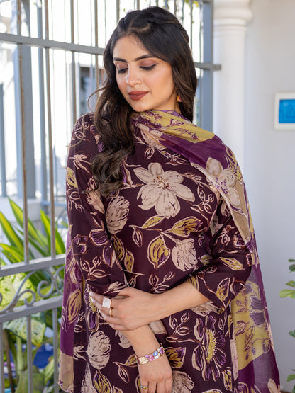 Purple Pure Soft Cotton Blend Print Salwar Suit 