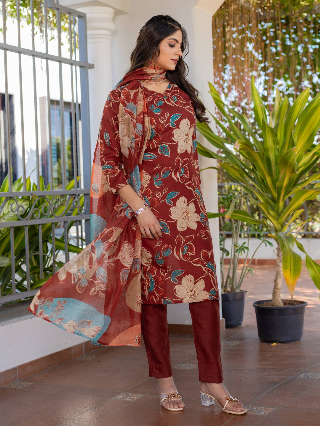 Rust Pure Soft Cotton Blend Print Salwar Suit 