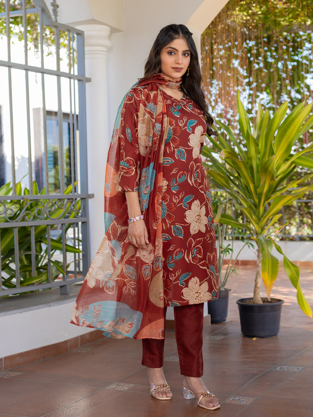 Rust Pure Soft Cotton Blend Print Salwar Suit 