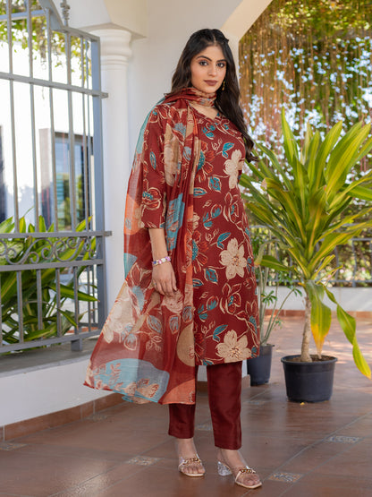 Rust Pure Soft Cotton Blend Print Salwar Suit 