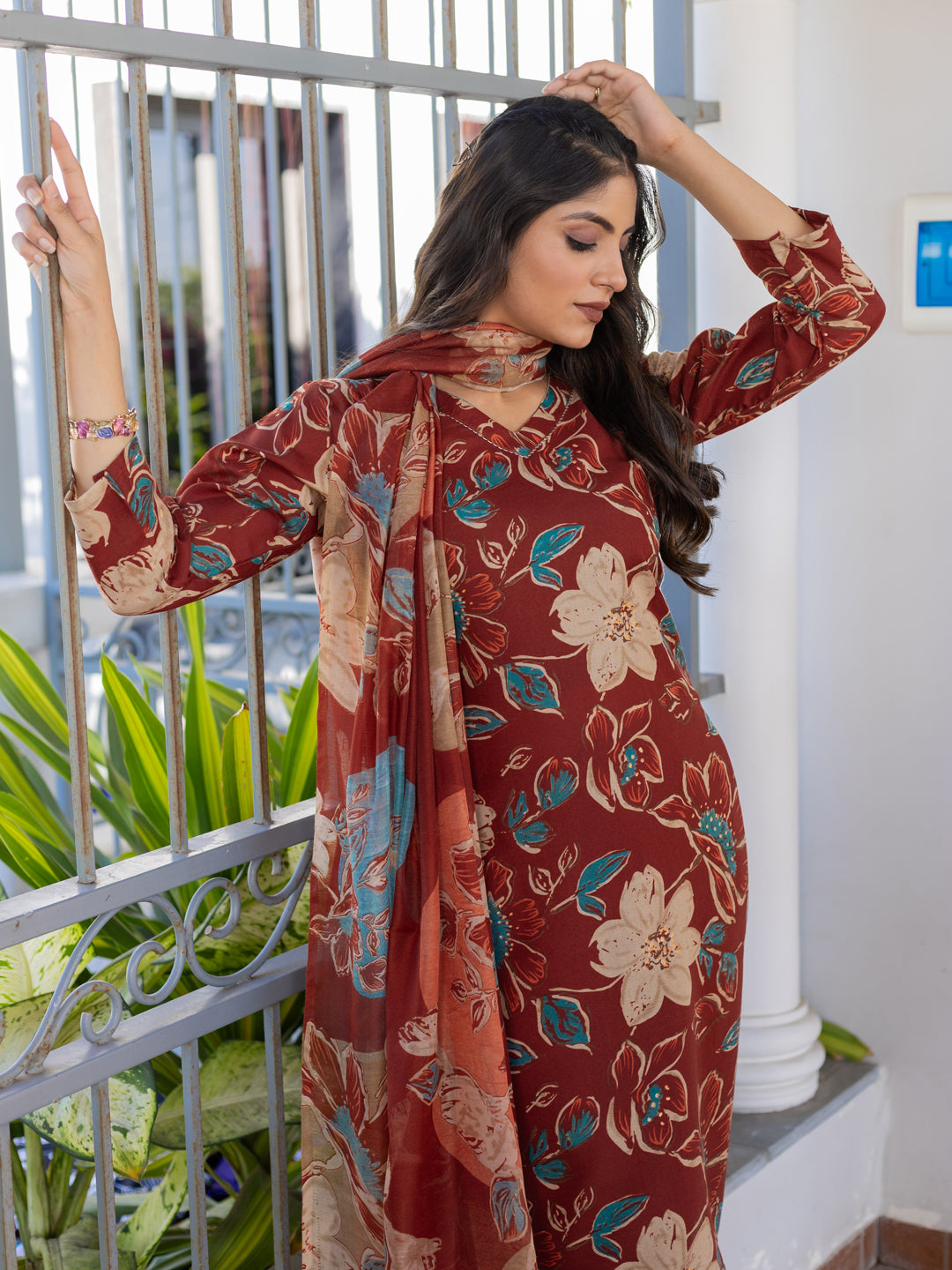 Rust Pure Soft Cotton Blend Print Salwar Suit 