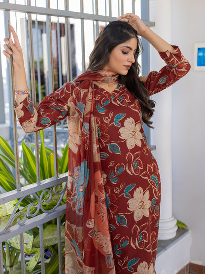 Rust Pure Soft Cotton Blend Print Salwar Suit 