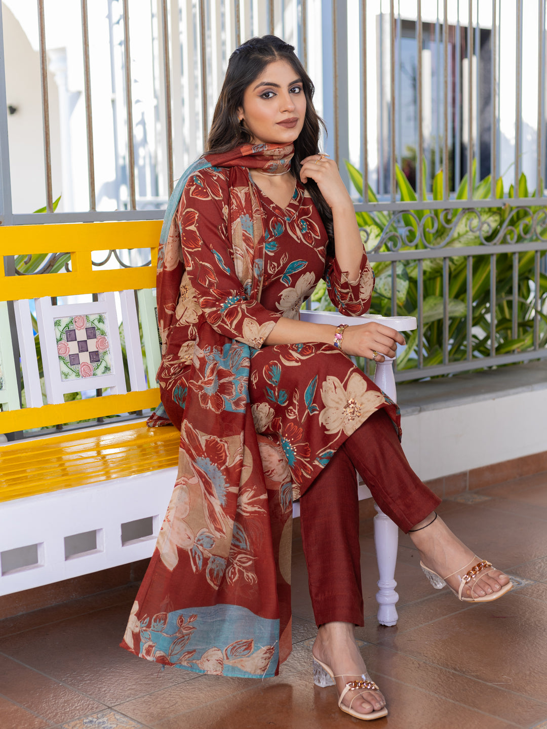 Rust Pure Soft Cotton Blend Print Salwar Suit 