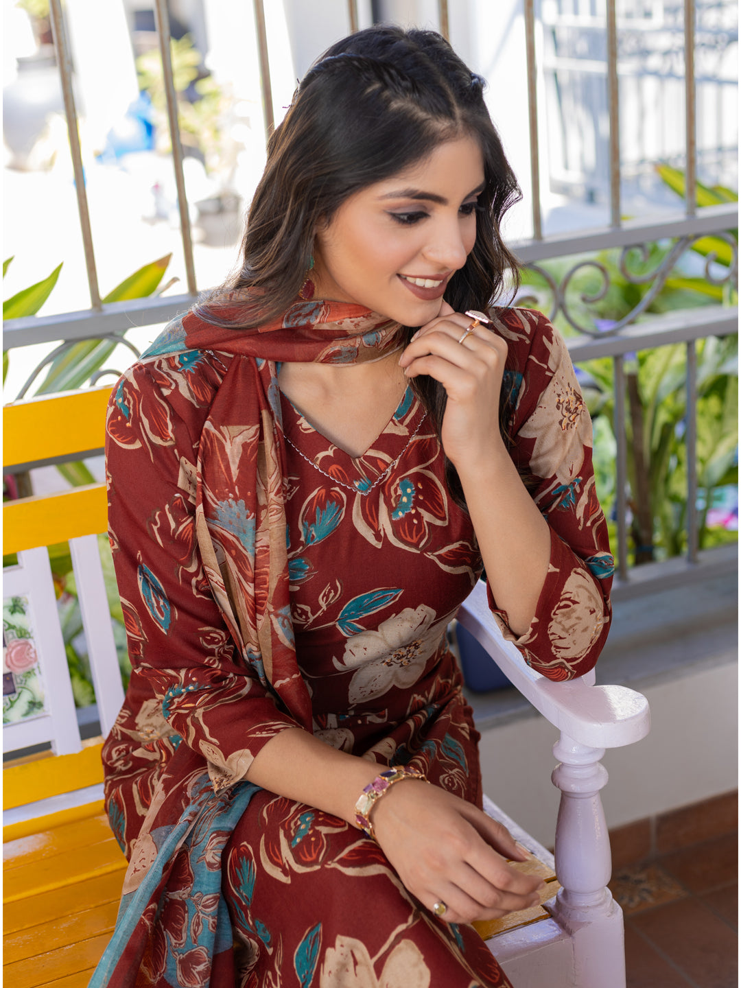 Rust Pure Soft Cotton Blend Print Salwar Suit 