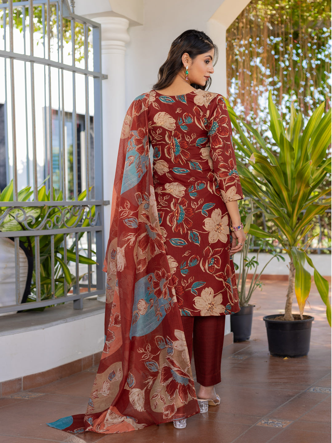 Rust Pure Soft Cotton Blend Print Salwar Suit 