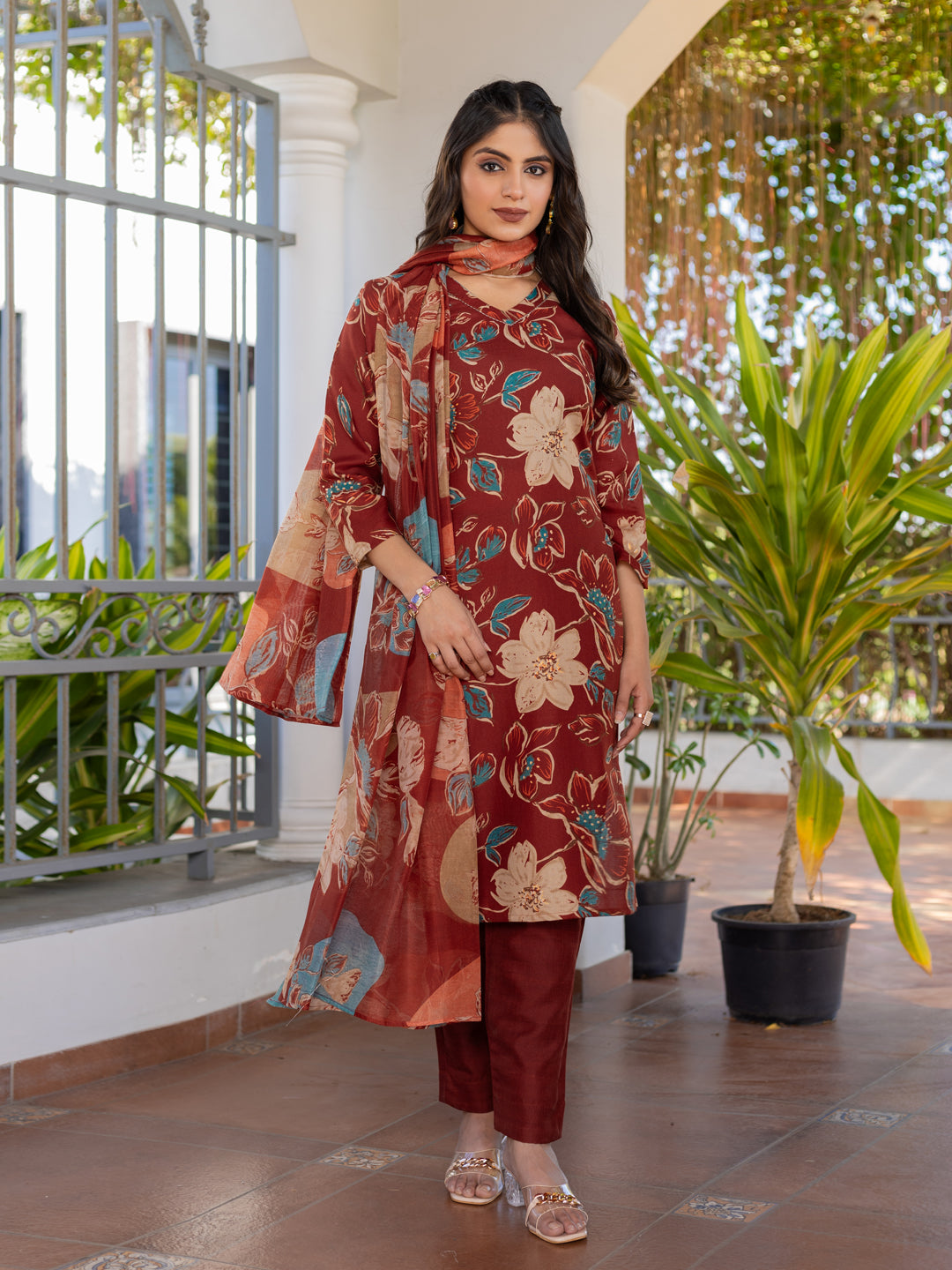 Rust Pure Soft Cotton Blend Print Salwar Suit 
