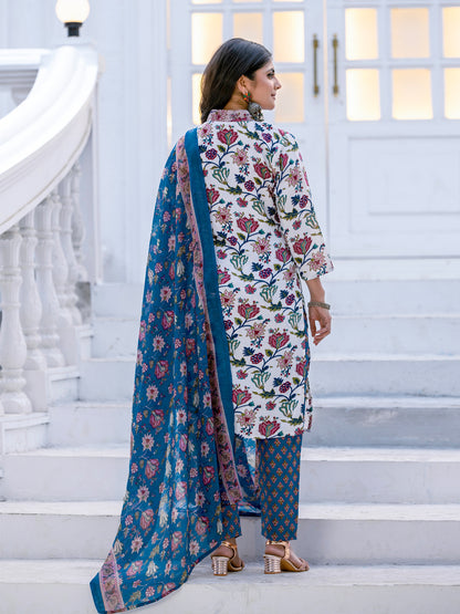 White Pure Soft Rayon Print with Thread Work Salwar Suit 