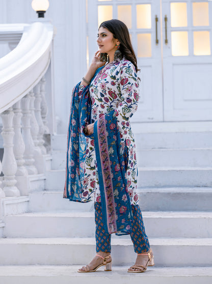 White Pure Soft Rayon Print with Thread Work Salwar Suit 