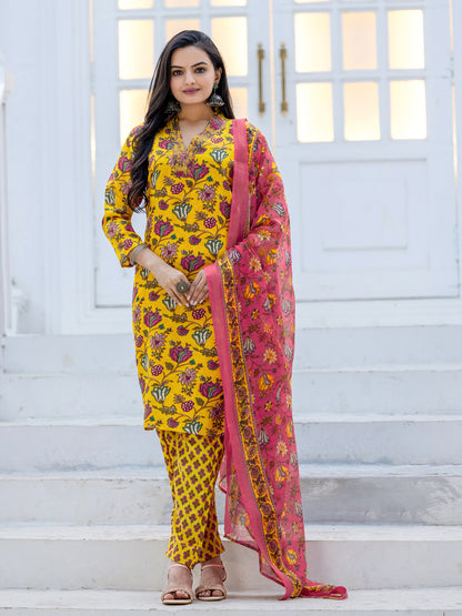 Yellow Pure Soft Rayon Print with Thread Work Salwar Suit 