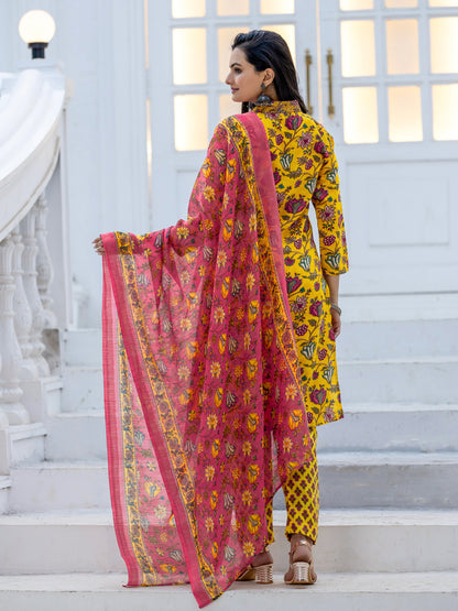 Yellow Pure Soft Rayon Print with Thread Work Salwar Suit 