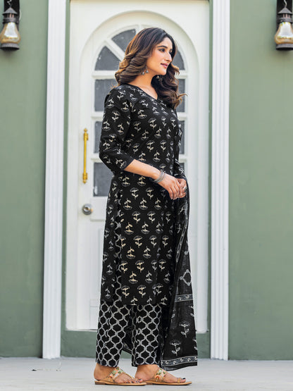 Black Pure Soft Cotton Blend Print Salwar Suit 