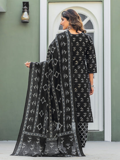 Black Pure Soft Cotton Blend Print Salwar Suit 
