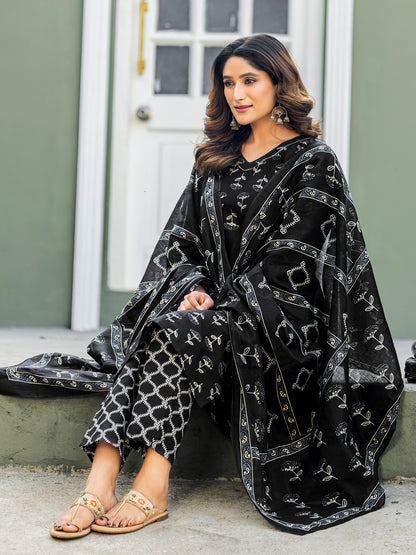 Black Pure Soft Cotton Blend Print Salwar Suit 