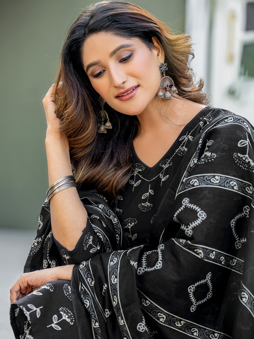 Black Pure Soft Cotton Blend Print Salwar Suit 