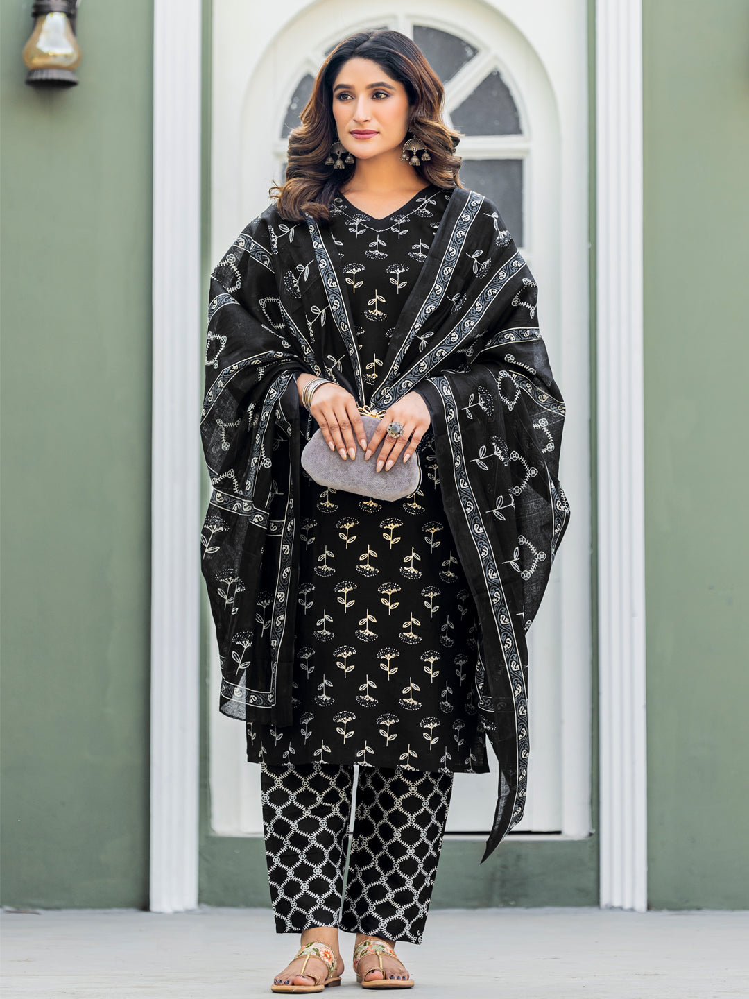 Black Pure Soft Cotton Blend Print Salwar Suit 