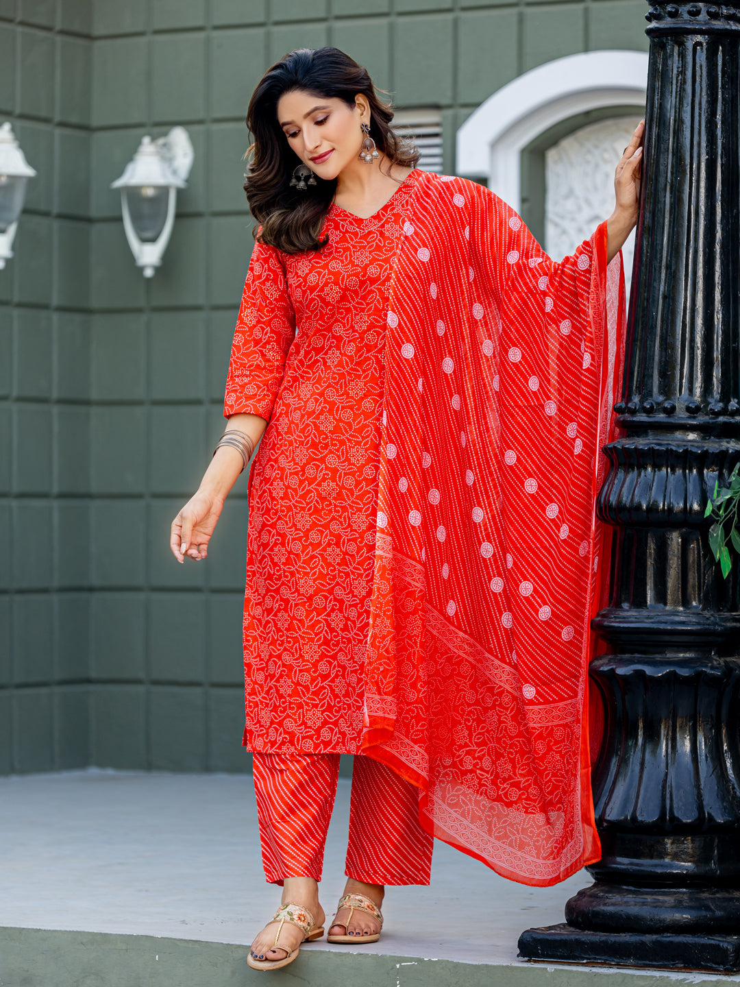 Orange Pure Soft Cotton Blend Print Salwar Suit ##color## Salwar Suit. with premium fabric and embroidery