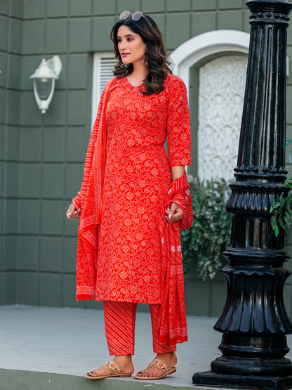 Orange Pure Soft Cotton Blend Print Salwar Suit 