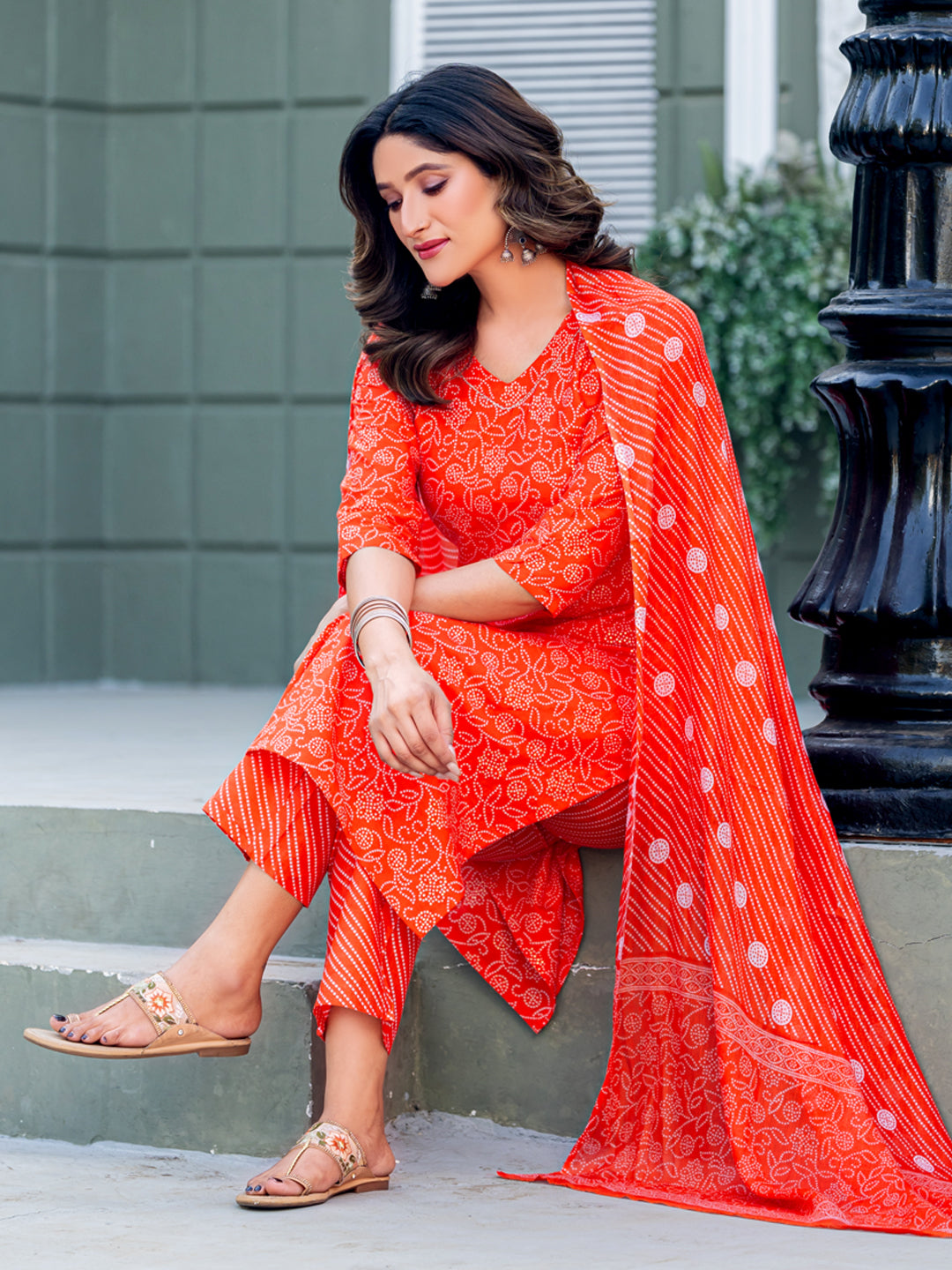 Orange Pure Soft Cotton Blend Print Salwar Suit ##color## Salwar Suit. with premium fabric and embroidery