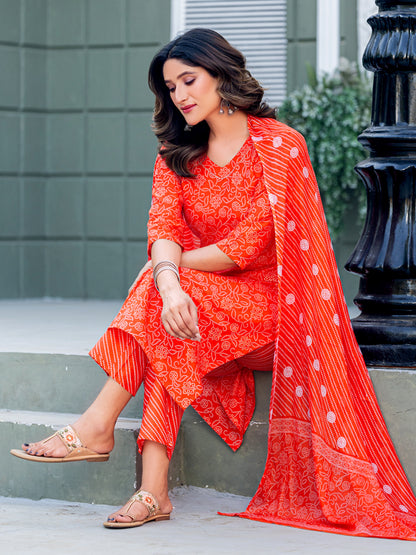 Orange Pure Soft Cotton Blend Print Salwar Suit 
