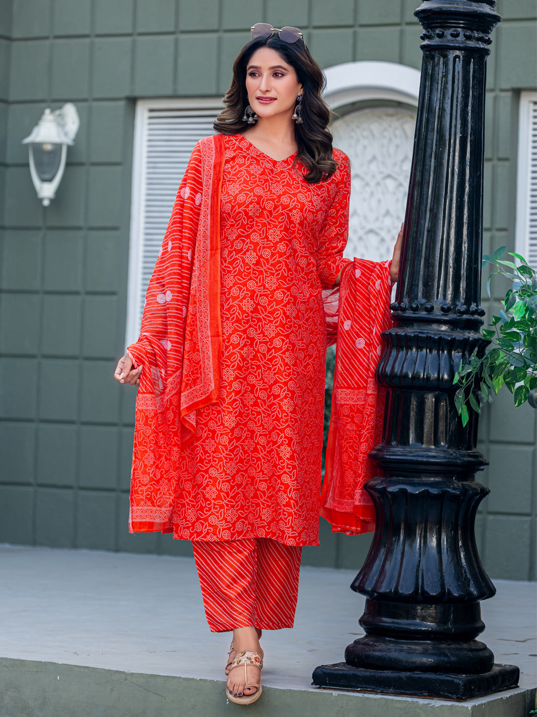 Orange Pure Soft Cotton Blend Print Salwar Suit ##color## Salwar Suit. with premium fabric and embroidery